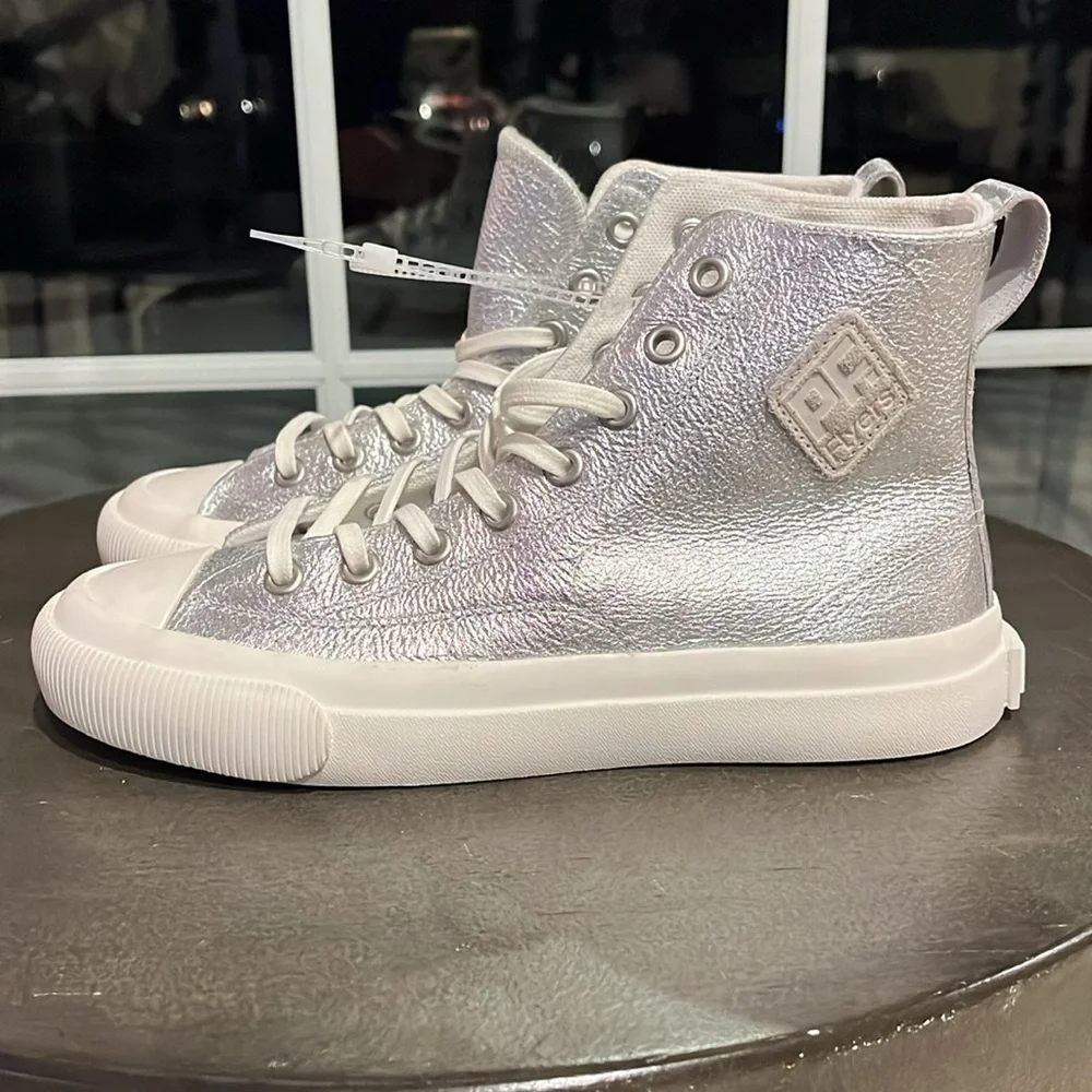 P.F‎ Flyers NWOT limited edition metallic silver high top sandlot unisex